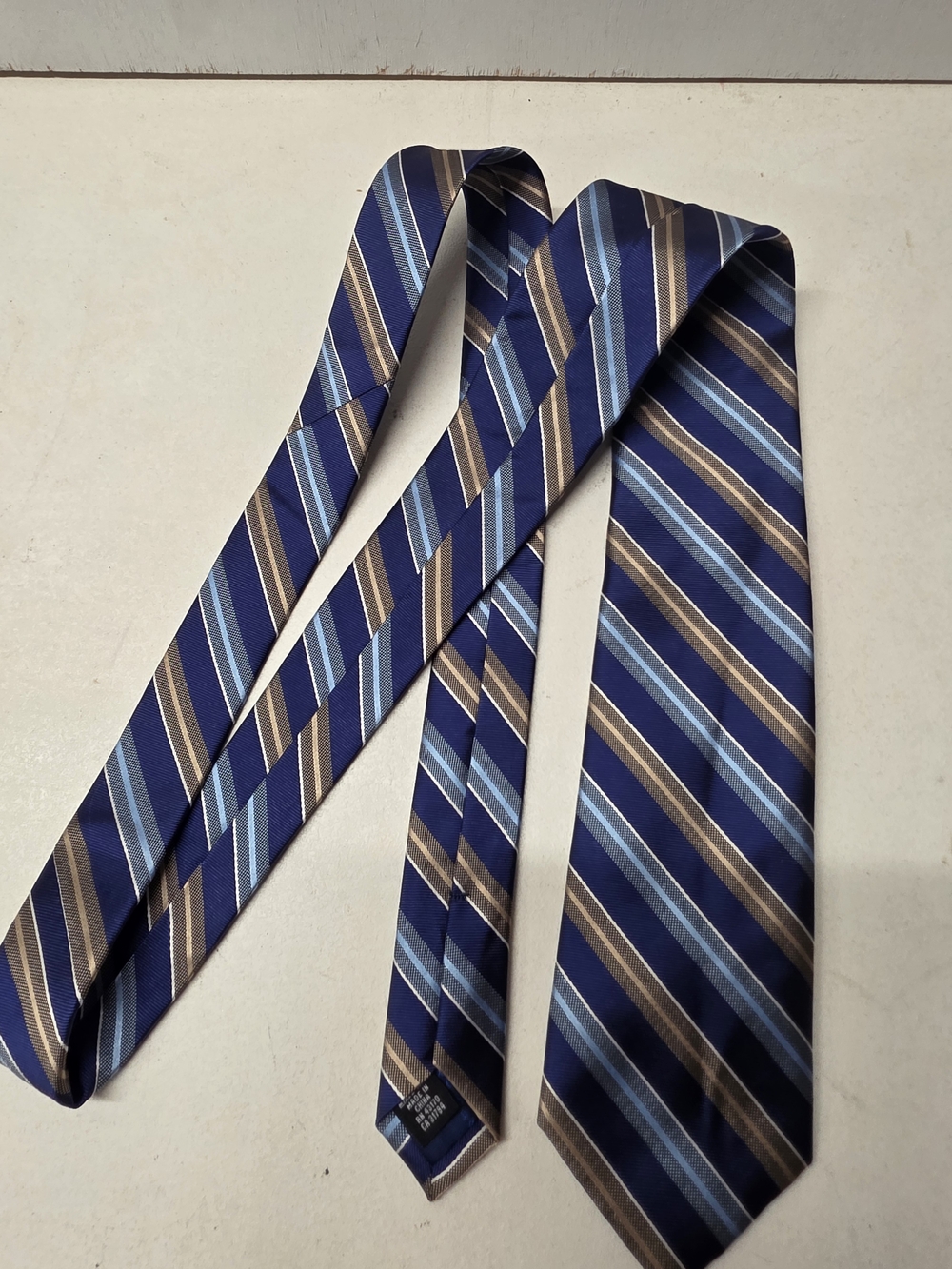 Saddlebred Navy, Light Blue and Brown Diagonal Stripe Tie